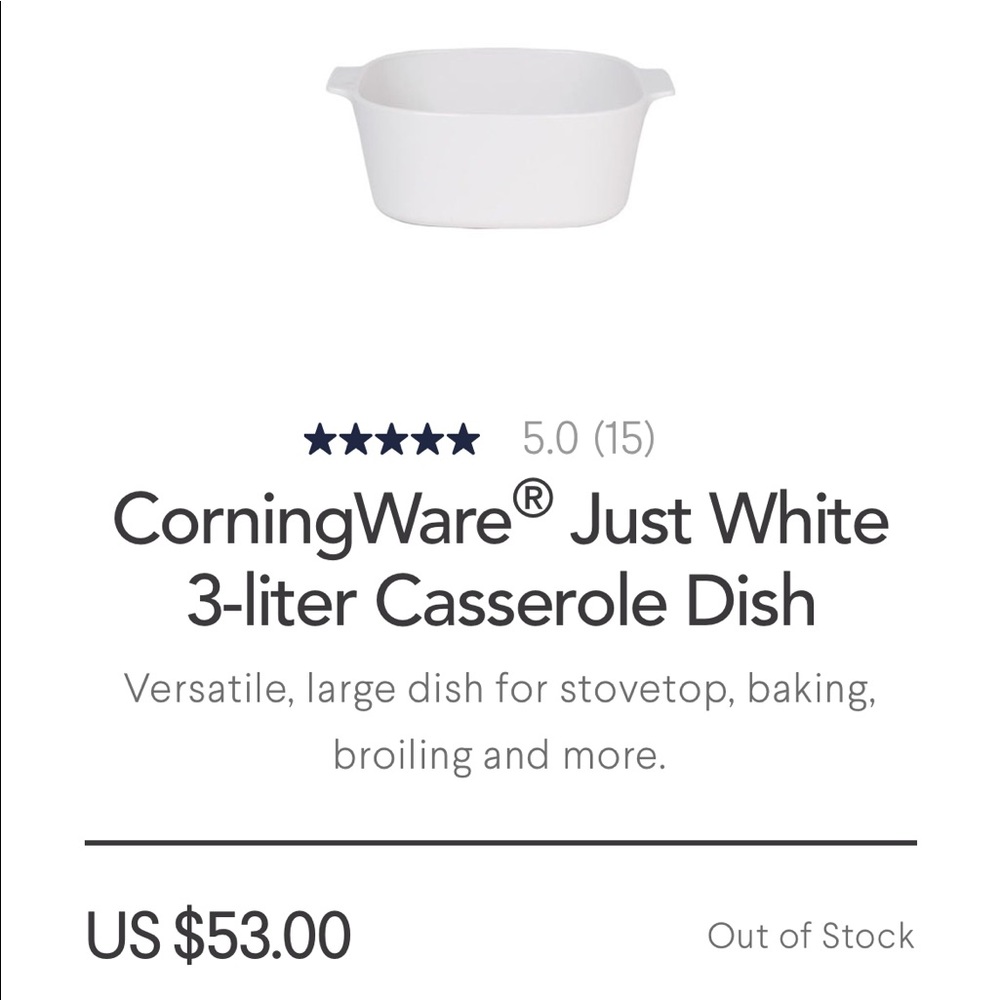 vintage 3L Corning casserole with Pyrex glass lid